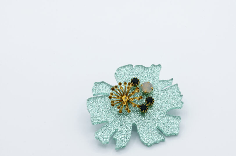 Spilla Fiore Azzurro glitter