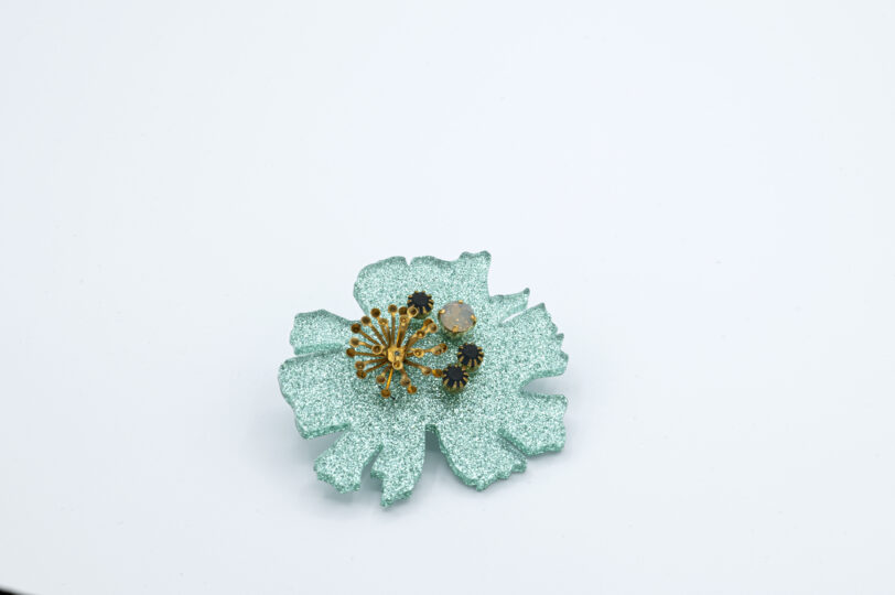 Spilla Fiore Azzurro glitter - immagine 3