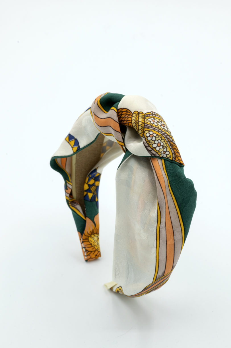 Turbante seta verde panna - immagine 4
