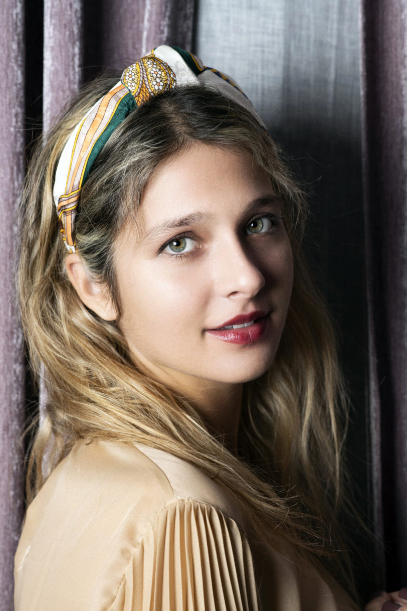 Turbante seta verde panna - immagine 6