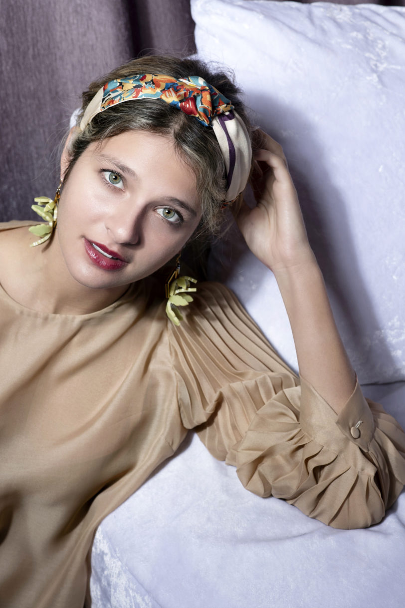 Turbante seta beige - immagine 2