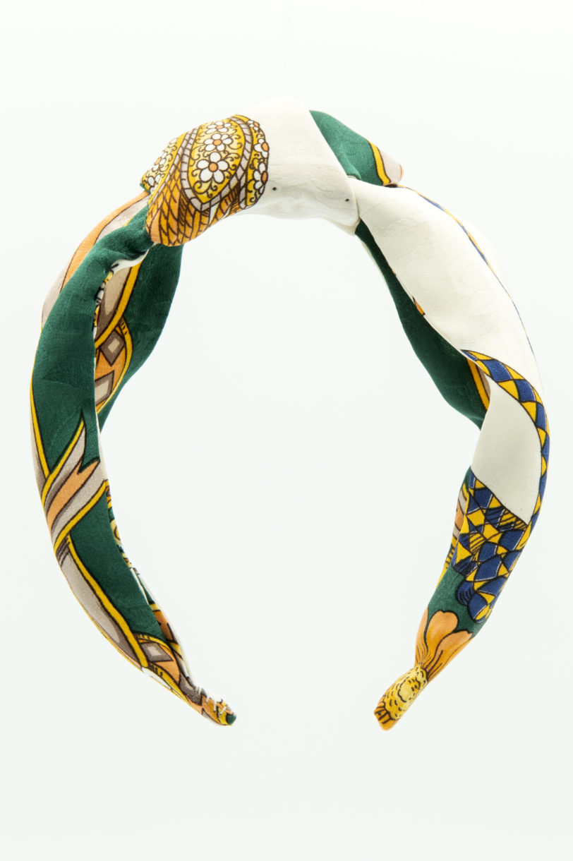 Turbante seta verde panna - immagine 5